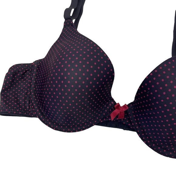 MAIDENFORM Women Demi Coverage T-Shirt Bra SIZE 32B BLACK-PINK Polka dot- NWT - Picture 2 of 13